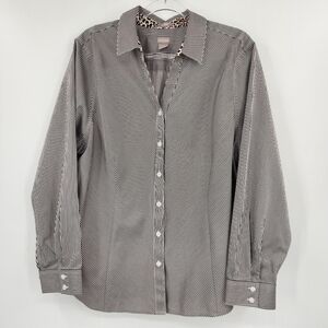 Chicos 3.5 Long Sleeve Button Front Shirt Womens Size 18 Black White Stripe